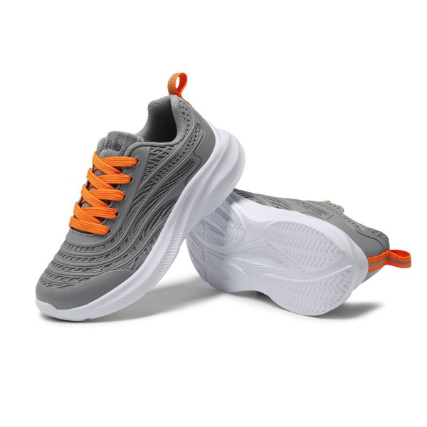 [Sparkle Glitter] Kids Lace-up Running Sneakers - GREY ORANGE - 4